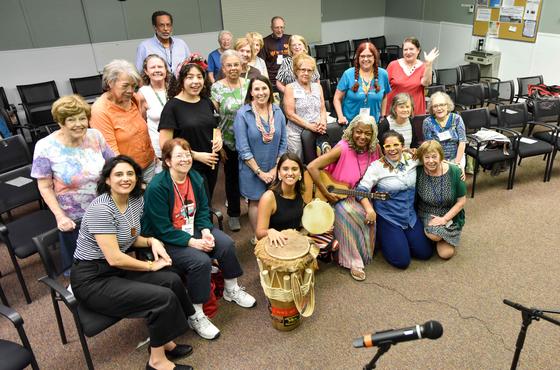 Students gather in an Osher Lifelong Learning Institute music education class